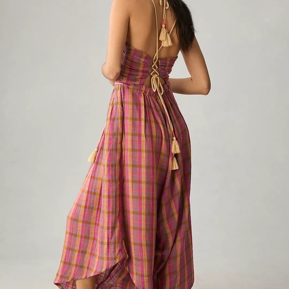 Anthropologie Pink and Orange Plaid Jumpsuit - Picture 5 of 8
